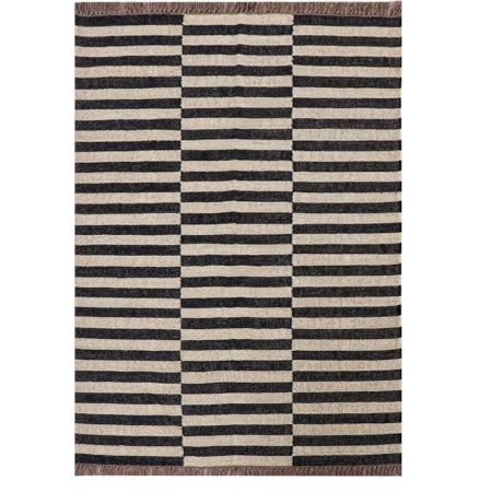 Handmade Black Synthetic Fibre Striped Carpet For Home